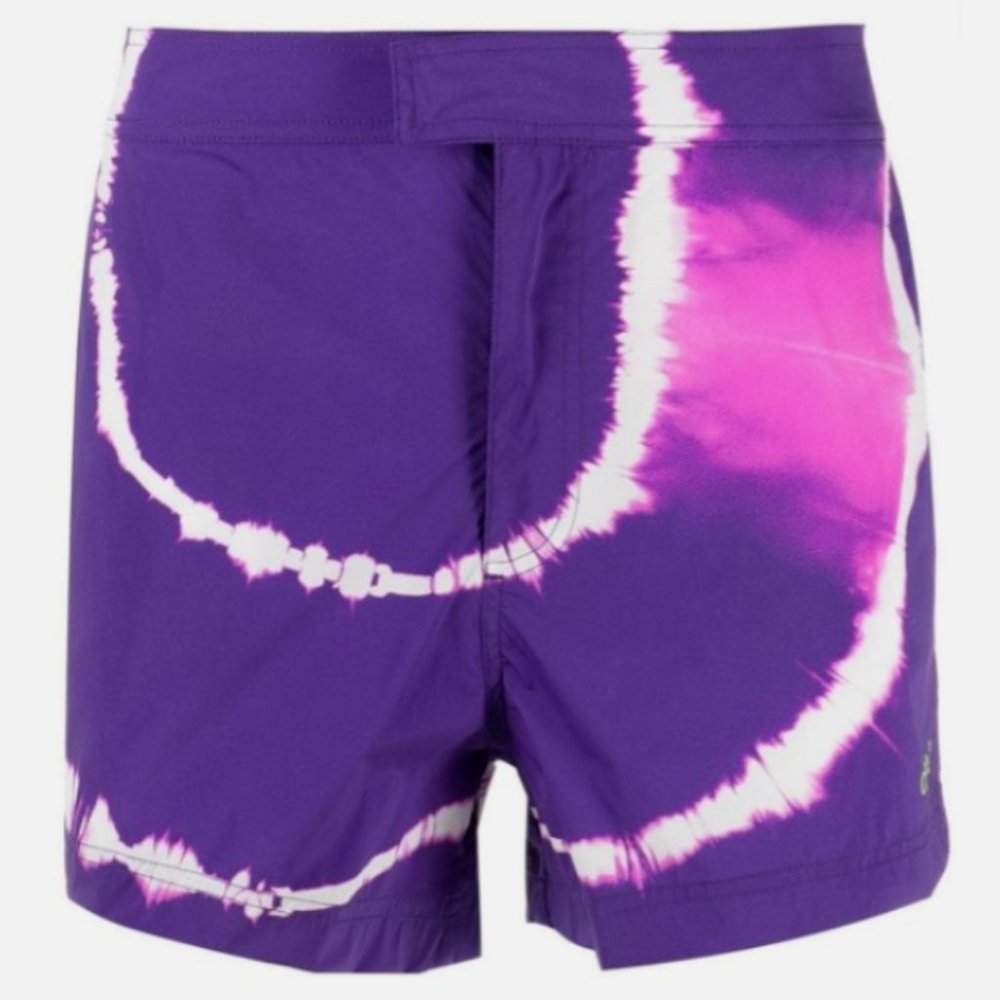Off White Tie-Dye Sunrise Swim Short in Purple Lime sz L